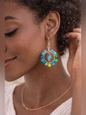 Handwired Chrysocolla Hoop Earrings | Blue Green Stone | Coastal Artisan